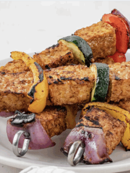 grilled tempeh and veggie skewers